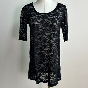 Nuetral Black Lace Tunic‎ Top Women S Dark Romantic Goth Layering Piece